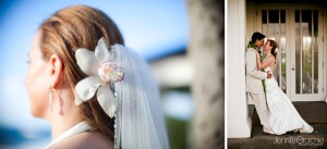 Up do wedding hair for simple beach wedding in Turtle Bay Resort at North Shore Hawaii.